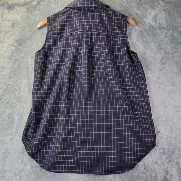 Haley Womens‎ Sleeveless Button Up M Navy Pink Plaid Check Collared Top Golf - Picture 6 of 10